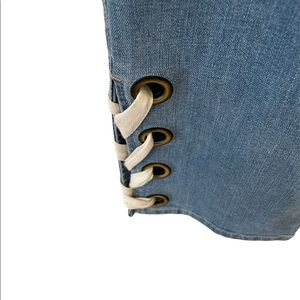 Chico’s Petite Slimming Girlfriend ankle jeans laced grommet at ankle